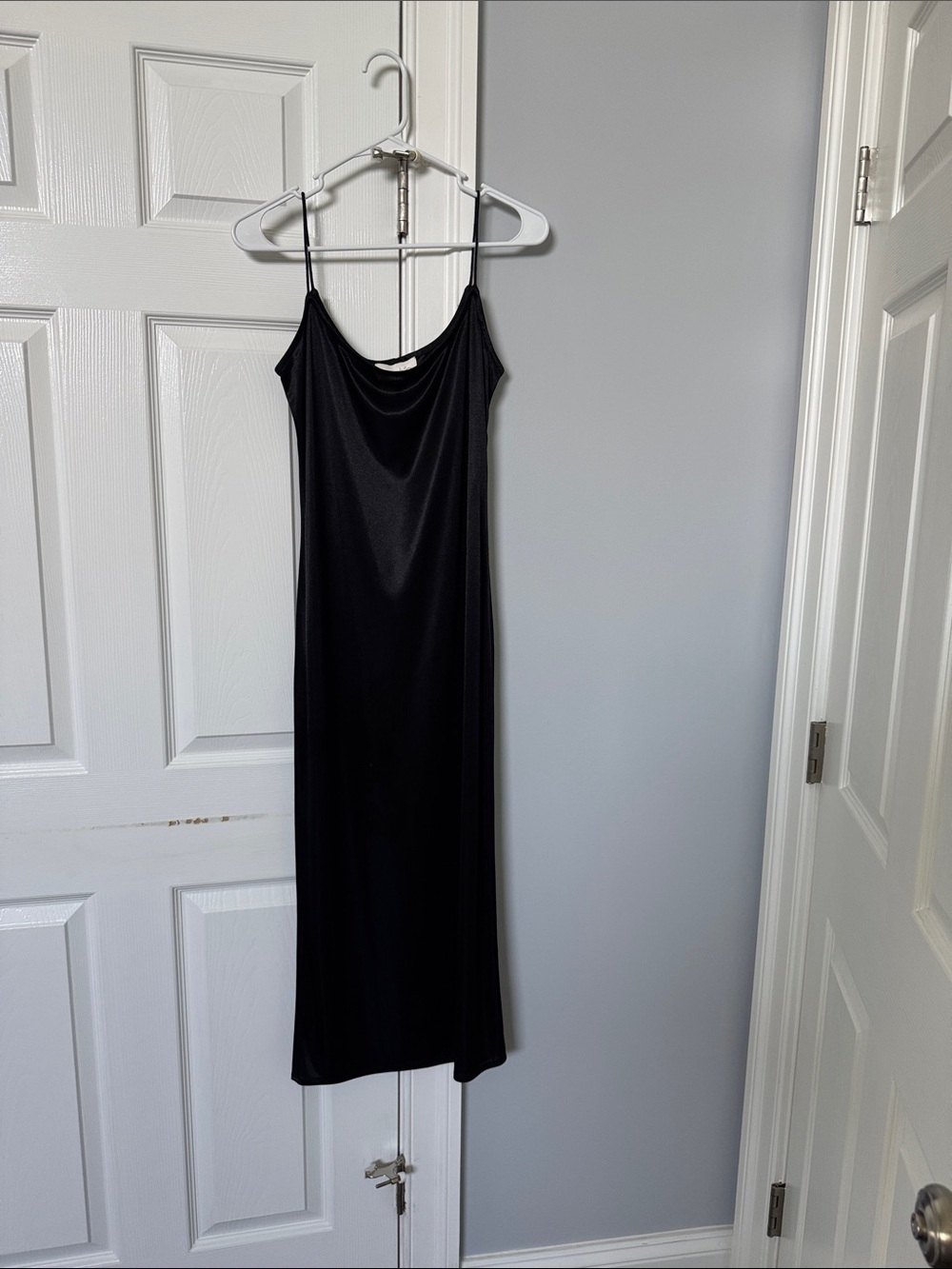 Black Slip Midi Dress with Cowl Neck Cache